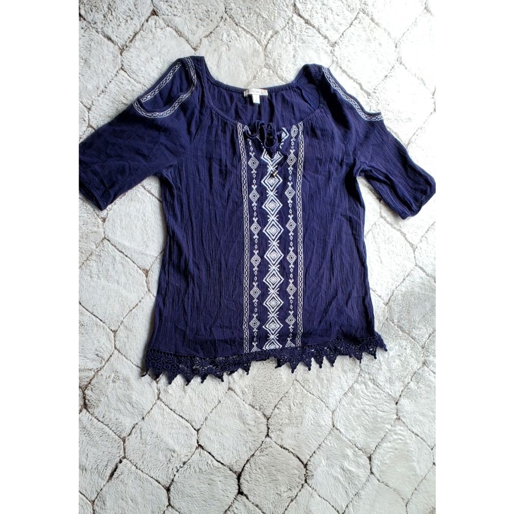 Westport 1962 Women Blue Short Sleeve Blouse. Size Small.